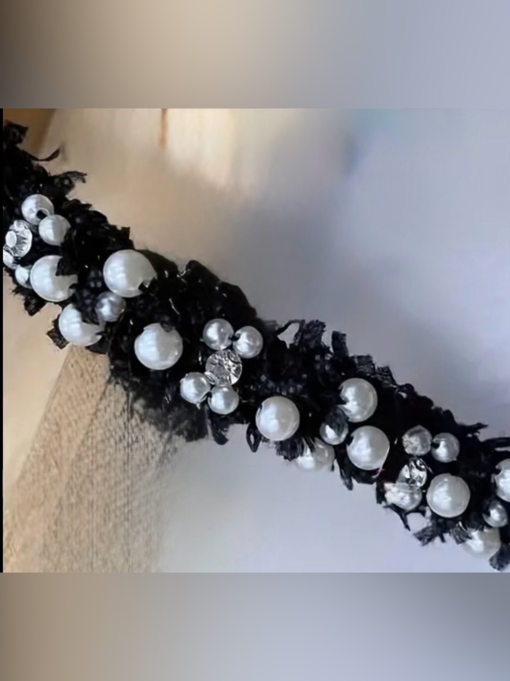 1 Yard Black & White, Pearl & Rhinestone Appliqué Craft, Clothing New